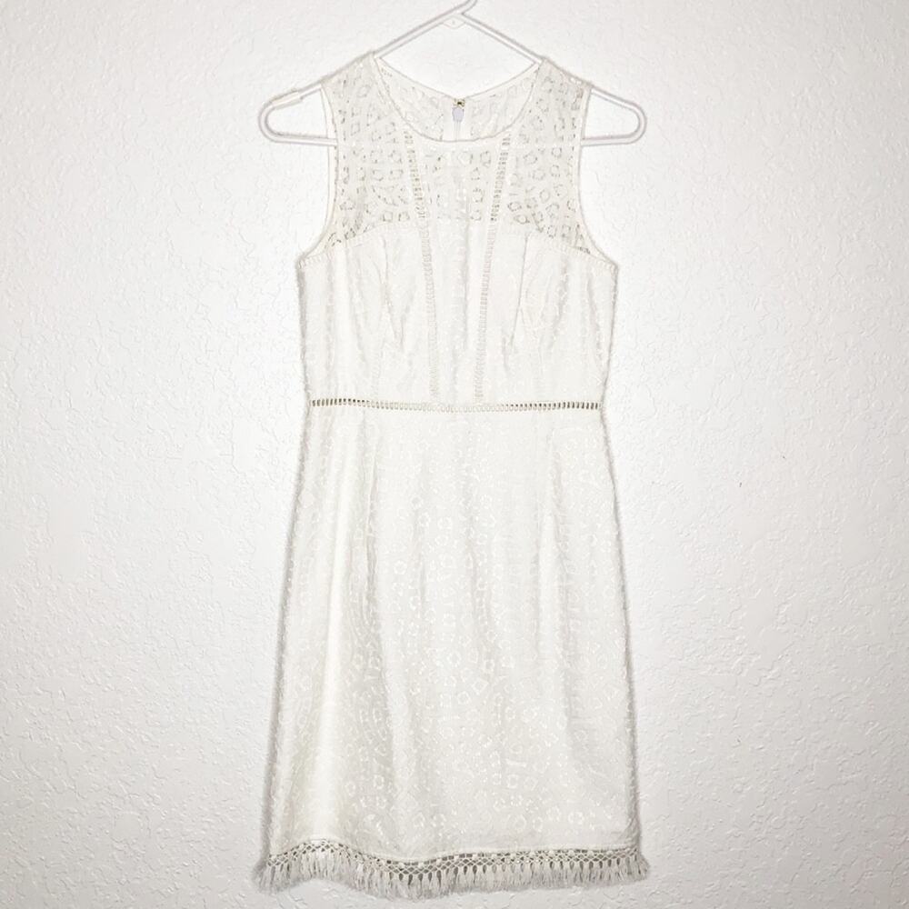 Lilly Pulitzer white lace eyelet overlay fringe trim sleeveless dress size‎ 0
